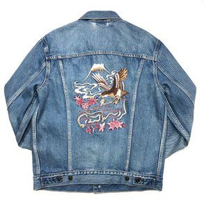 Levis Limited Collection Embroidered (Japan Mt Fuji Eagle) Denim Trucker Jacket